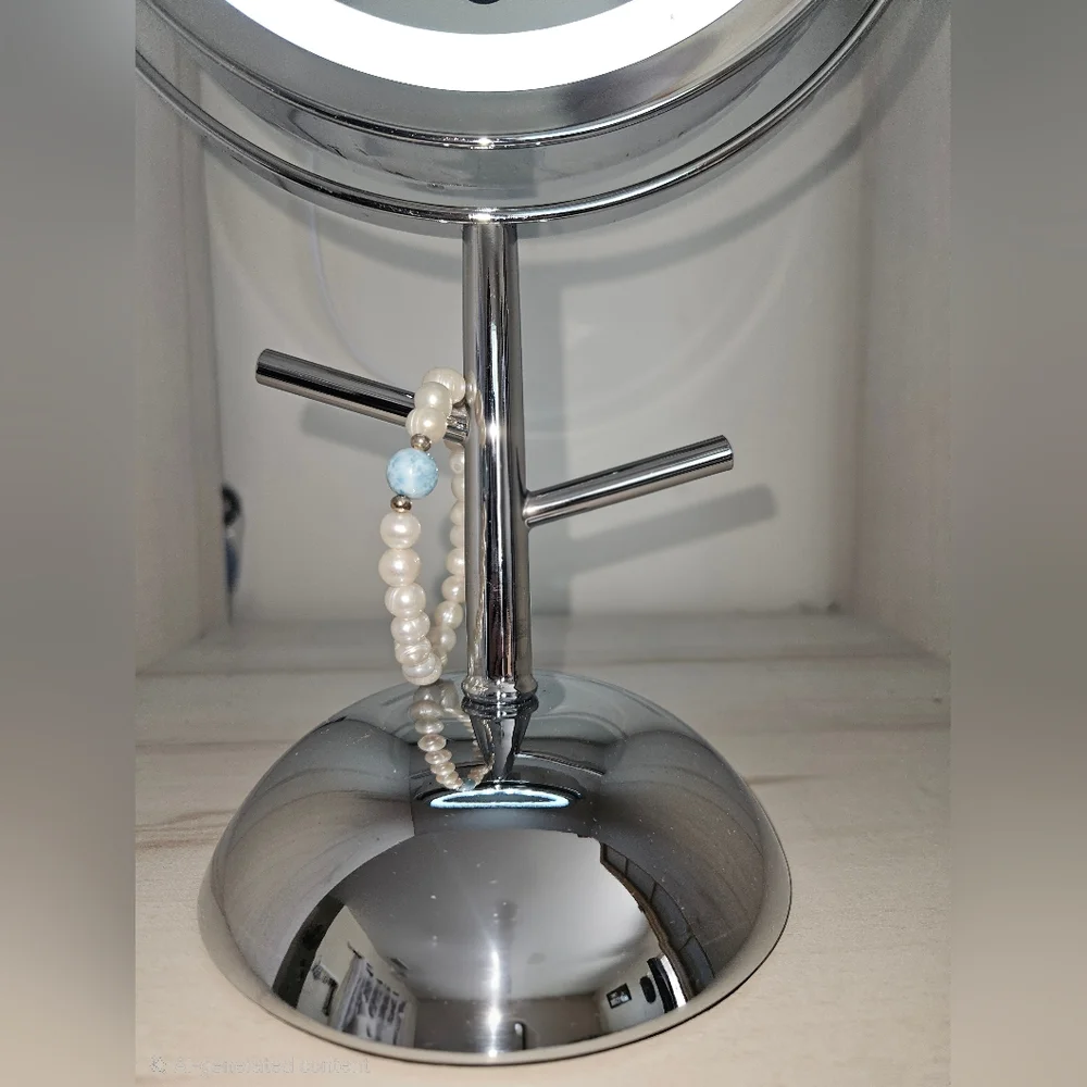 LED Illuminated Chrome Vanity Mirror with 5X Magnifying Power
